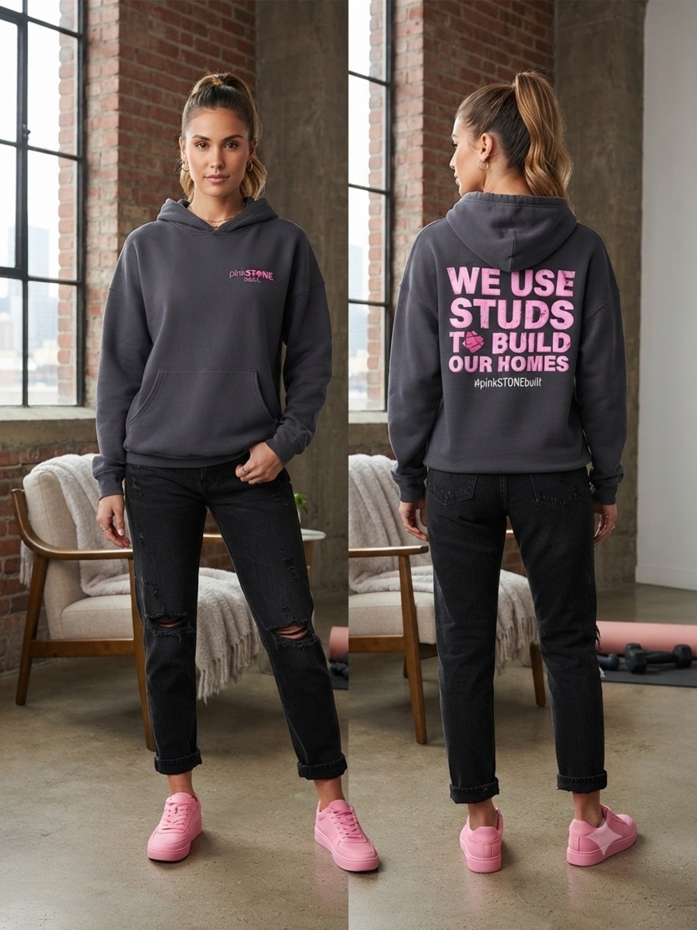 Bella + Canvas Fleece Collection Gray Pullover Hoodie - pinkSTONEbuilt Graphic